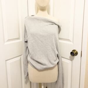 Free People Top Medium Off Shoulder Relaxed Long Sleeve Shirt Ribbed Grey